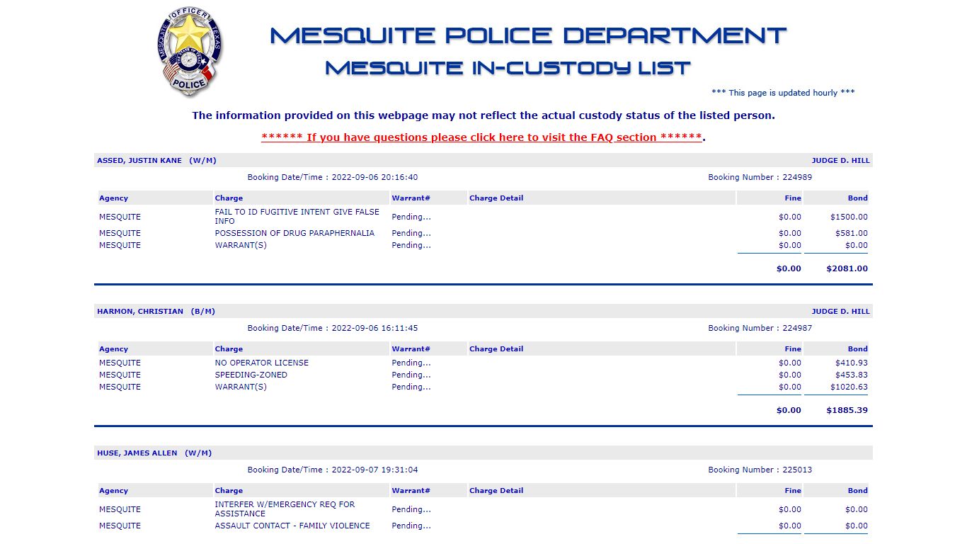 Jail List - Mesquite Police Department